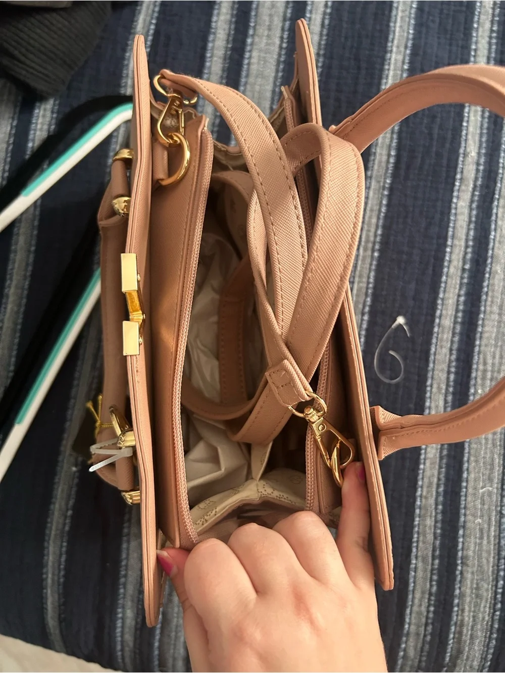 Blush Pink Embossed Satchel with Gold Charm